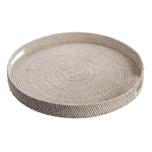 Large Round Rattan Tray Model, White