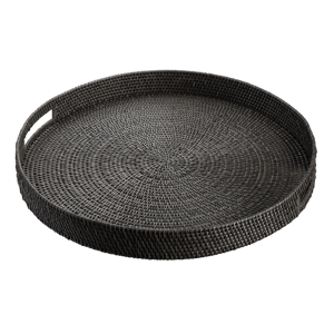 Large Round Rattan Tray Model, Black