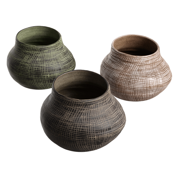 Etched Stoneware Vase Model, Dark