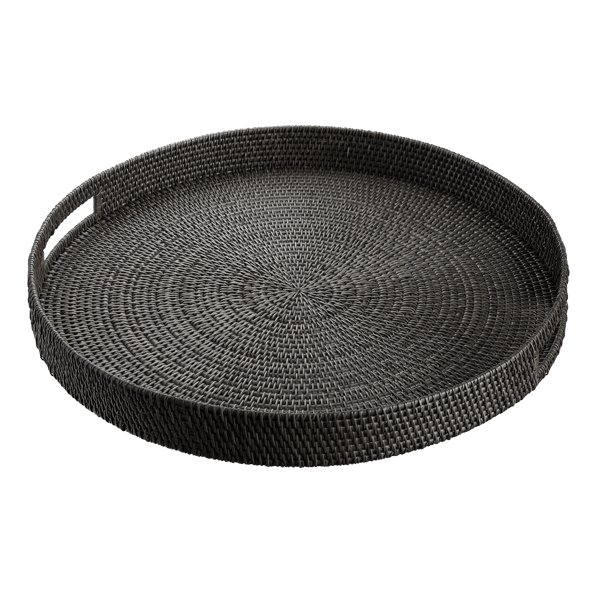 Large Round Rattan Tray Model, Black