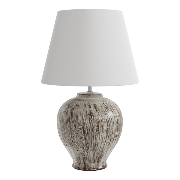 Kelantis Creme Carved Lamp Model, White Shade Eno Ceramic
