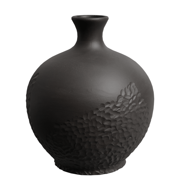 Vase Olive Black Carved Model, Eno Ceramic