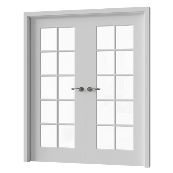 Interior Double French Door Model, Painted White with Glass