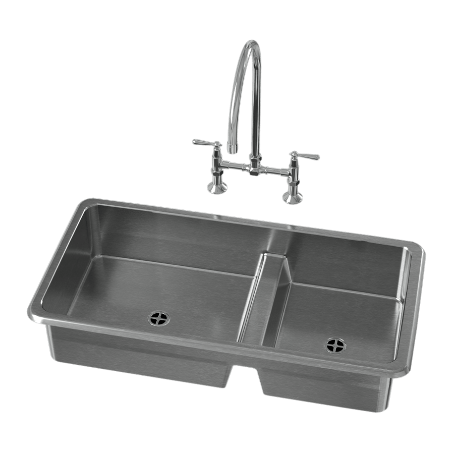 Raised Stainless Steel Double Bowl Kitchen Sink Model Poliigon