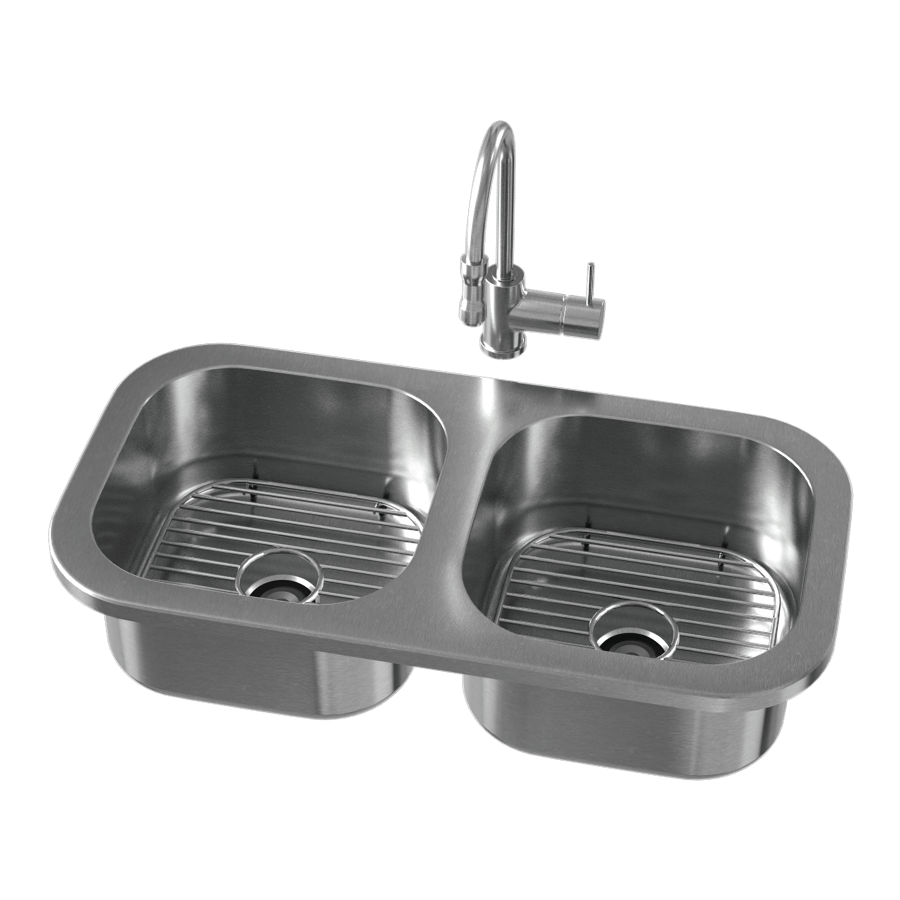 Small Raised Stainless Steel Double Bowl Kitchen Sink Model Poliigon