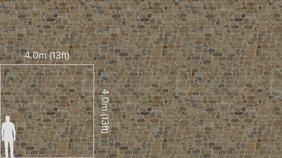 Mosaic Old Stone Brick Wall Texture, Beige & Grey