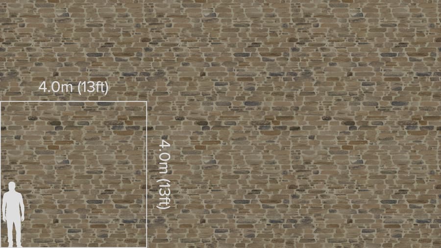 Long Old Stone Brick Wall Texture, Beige & Grey