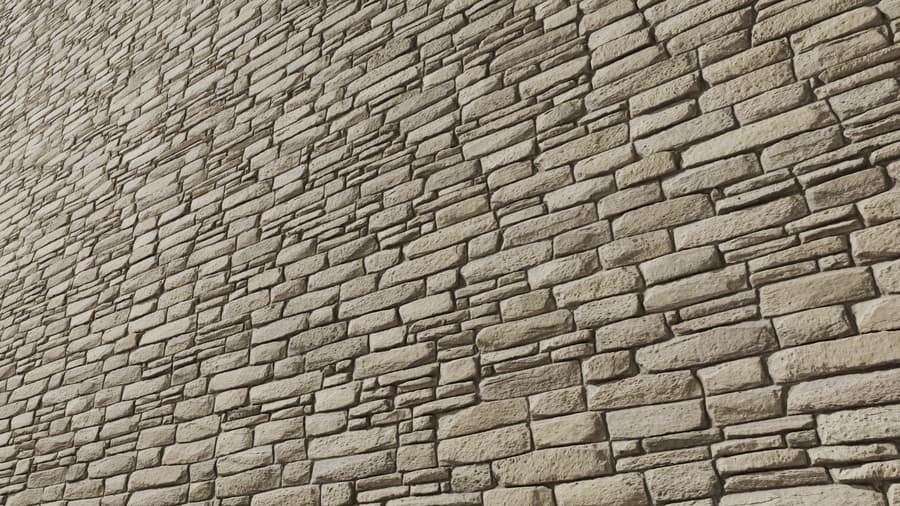 Light Thin Old Stone Brick Wall Texture, Beige