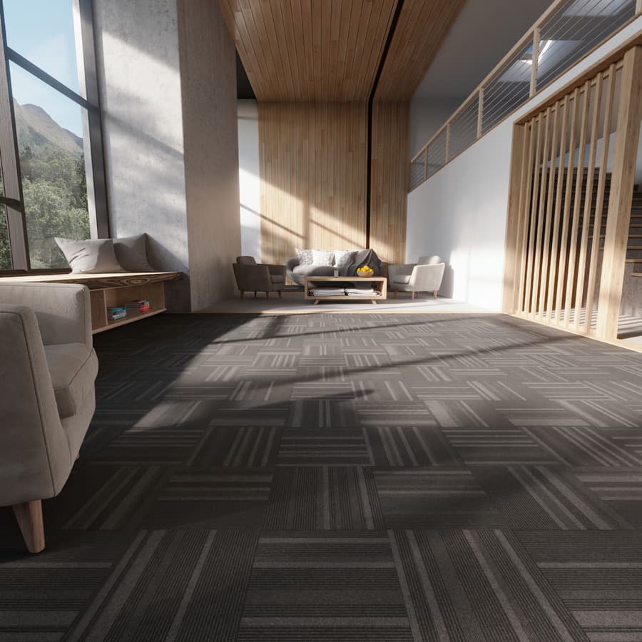 Varied Pinstripe Tiled Commercial Carpet Flooring Texture, Grey