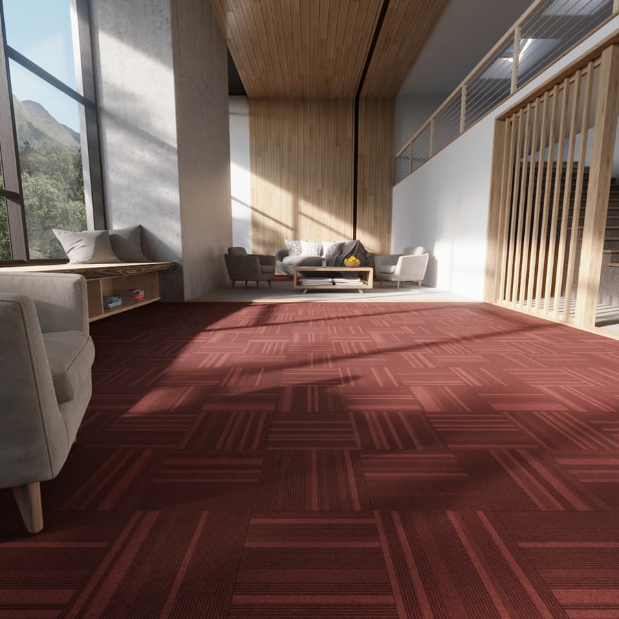 Varied Pinstripe Tiled Commercial Carpet Flooring Texture, Red