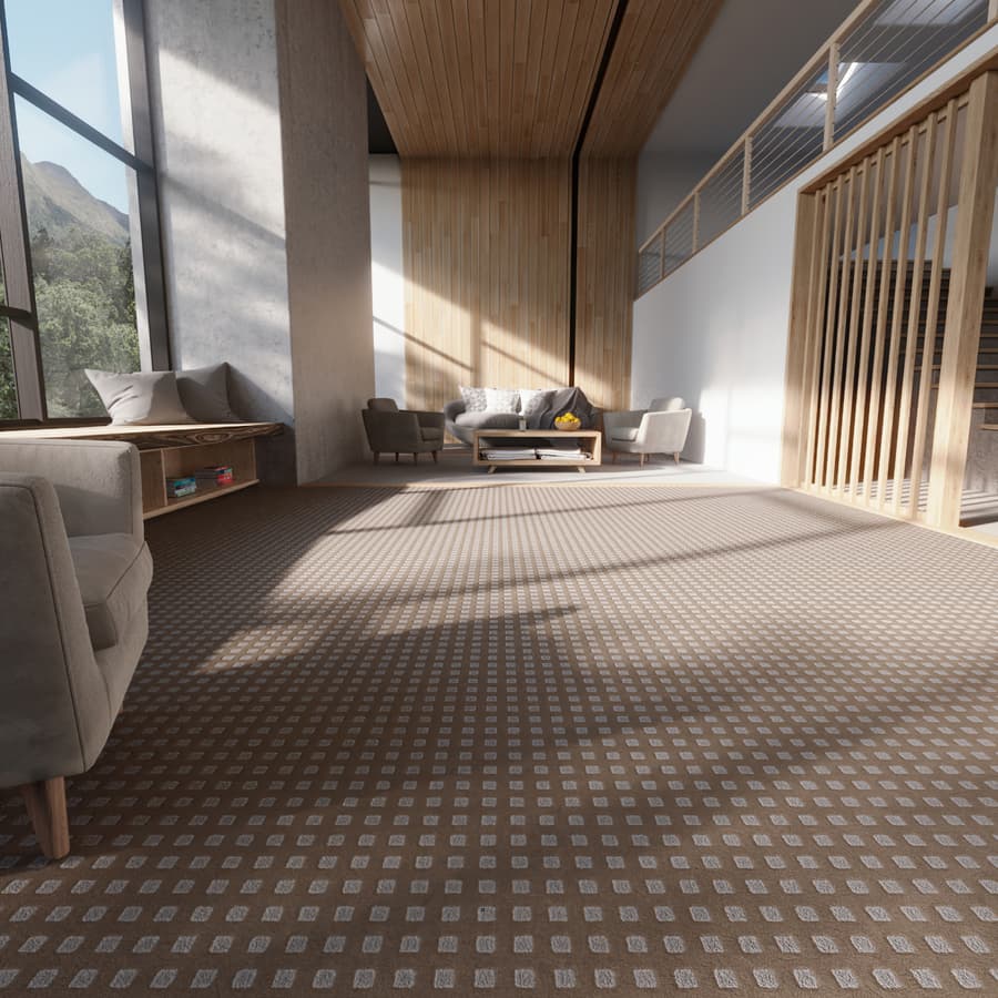 Checkerboard Cut & Loop Pile Carpet Flooring Texture, Mocha Brown
