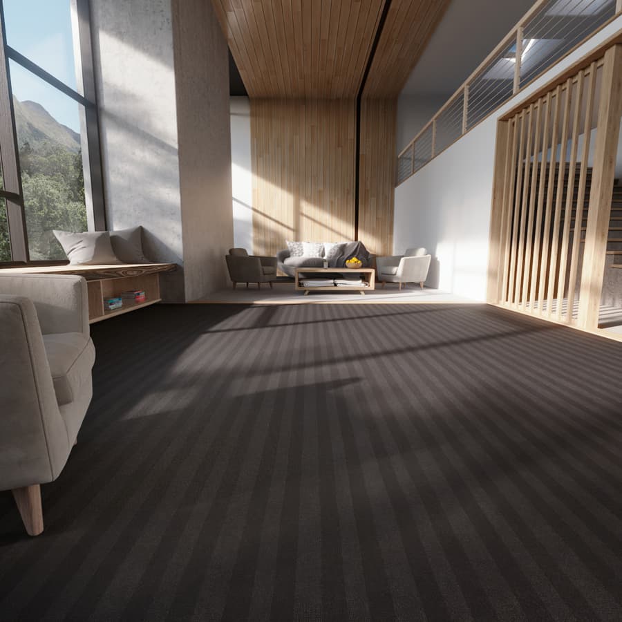 Stripes Designer Plush Pile Carpet Flooring Texture, Black