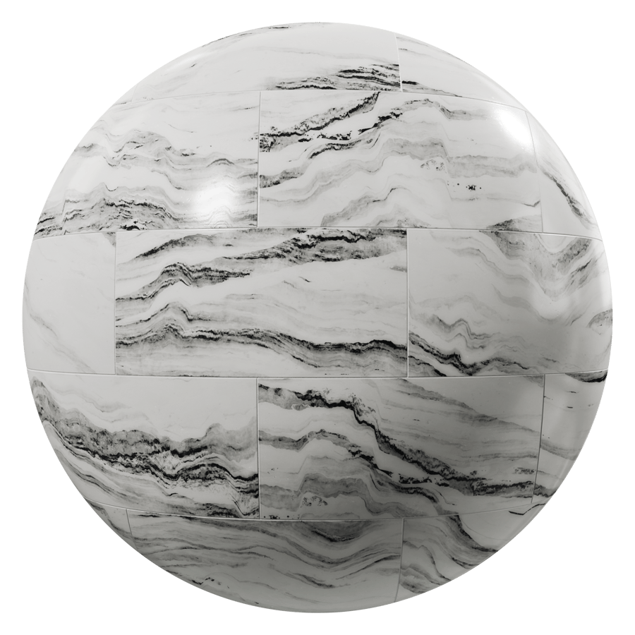 Honed Brick Bond Tiles Cipollino Marble Texture, White & Grey