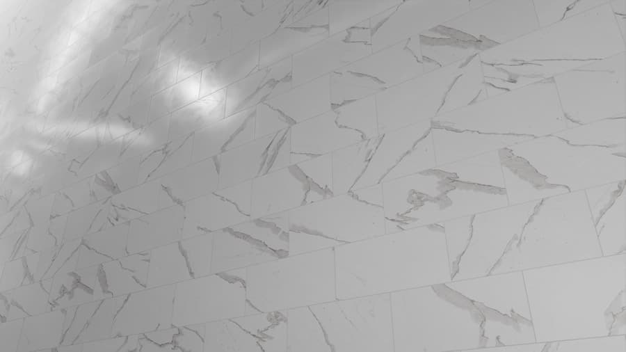 Honed Brick Bond Tiles Statuario Marble Texture, White