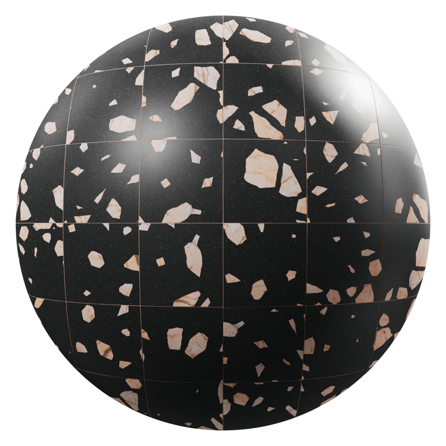 Matte Tiled Palladiana Terrazzo Texture, Black & Peach