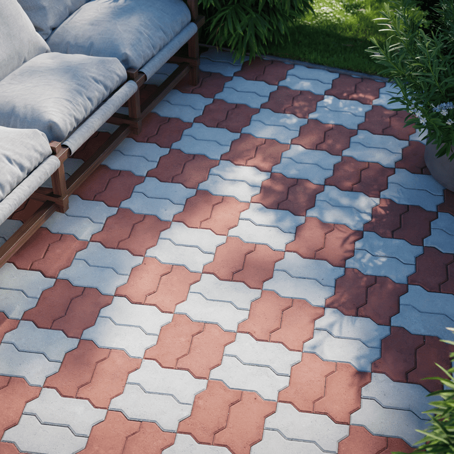 Zigzag Concrete Paving Texture, Basketweave Red & White