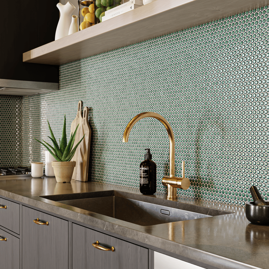 Penny Round Tile Texture, Emerald
