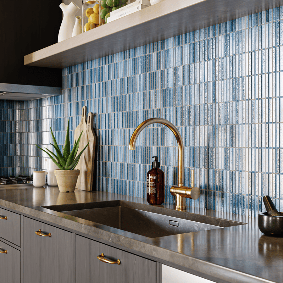 Yubi Mosaic Finger Tile Texture, Antique Blue