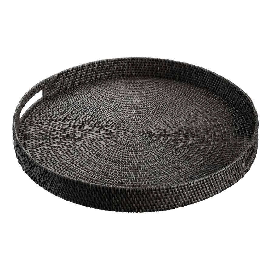 Large Round Rattan Tray Model, Black