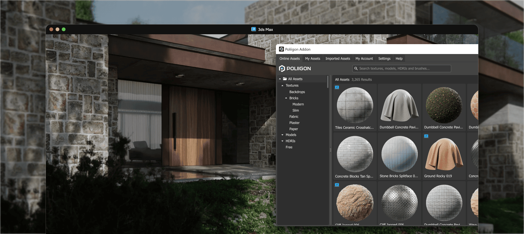 Poliigon 3ds Max Plugin in action