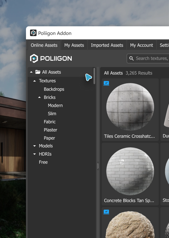 Poliigon 3ds Max Plugin UI screenshot